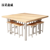 汉诺鑫威餐桌学校食堂小吃店快餐桌椅饭堂橡木色方桌1200*1200*750[含椅]