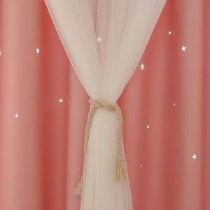 家柏饰(CORATED)全遮光窗帘成品北欧简约现代卧室客厅少女心双层镂空星星布料