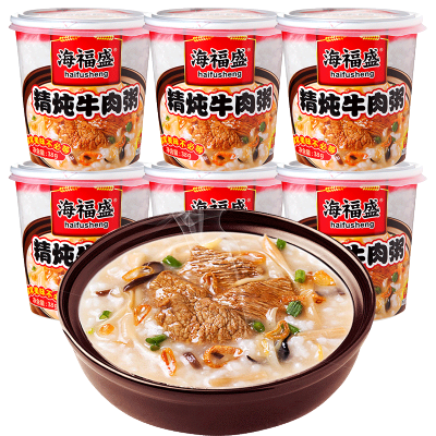 海福盛营养早餐粥精炖牛肉粥方便速食粥FD冻干粥冲泡食品38g*6杯整箱装