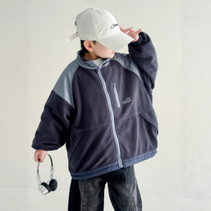 男童秋冬款外套加厚新款大童冬装拼接冬季奥利绒儿童毛毛衣潮