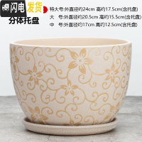 三维工匠陶瓷花盆带托盘大号特大号阳台绿植多肉植物居家办公绿萝花盆 透明059-钩藤花 [中号]花盆容器