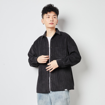 200元3件-唐狮加绒灯芯绒衬衫男长袖秋冬打底加厚保暖纯色衬衣休闲百搭寸衫