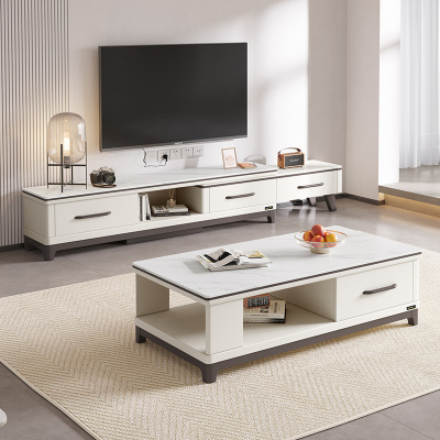 全友家居茶几电视柜组合简约现代客厅石材/岩板台面实木架可伸缩成套家具