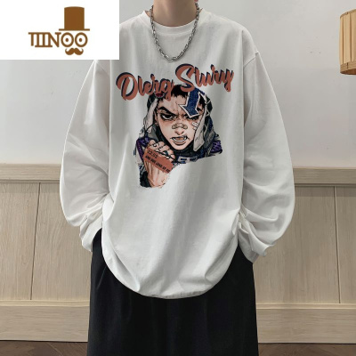 YANXU美式复古卡通长袖T恤男大码打底衫潮牌秋衣圆领卫衣