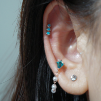 韩国进口耳钉小巧一字 菱形珍珠DIY百搭耳骨钉粗杆螺丝拧送女朋友老婆情人节七夕生日礼物