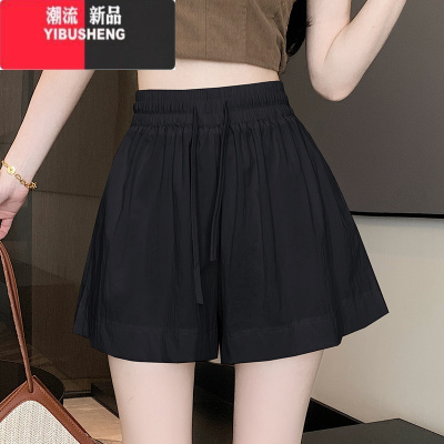 YIBUSHENG冰丝小个子棉麻短裤女季新款高腰抽绳宽松显瘦百搭休闲阔腿裤子