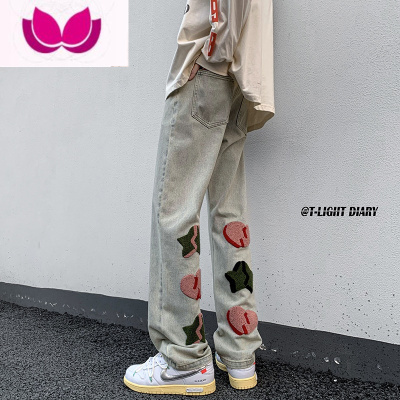 七斓牛仔裤男小众设计感美式高街vibe修身裤子毛巾绣直筒休闲长裤