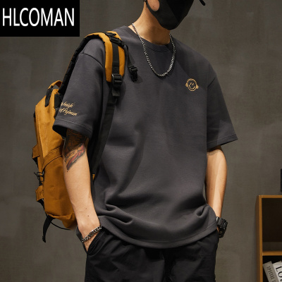 HLCOMAN网红笑脸短袖t恤男2023新款宽松加肥加大码休闲胖子半袖上衣