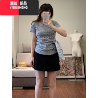 YIBUSHENG大码灰色波点圆领正肩短袖t恤女季新款高级感小众修身显瘦上衣