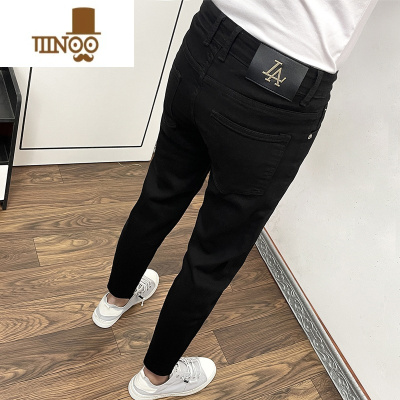 YANXU纯黑色九分修身牛仔裤男夏季薄款2023新款小脚痞帅潮流韩版潮牌