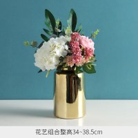 北欧简约电镀金色轻奢假花陶瓷花瓶摆件客厅家居餐桌插花摆设 三维工匠 软装组合花艺套餐9