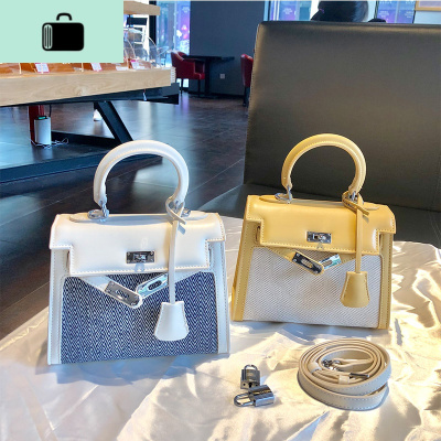 帆布凯莉包斜跨小包包撞色锁扣女包手提包2020新款百搭迷你单肩包NEW LAKE