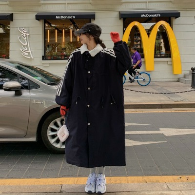 FISHBASKET大码工装棉服女200斤冬季胖mm长款过膝韩版宽松显瘦风衣bf外套潮风衣女