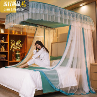 导轨蚊帐家用1.8m床1.5m床1.2米加密加厚免装支架宫廷公主u型纹账 三维工匠