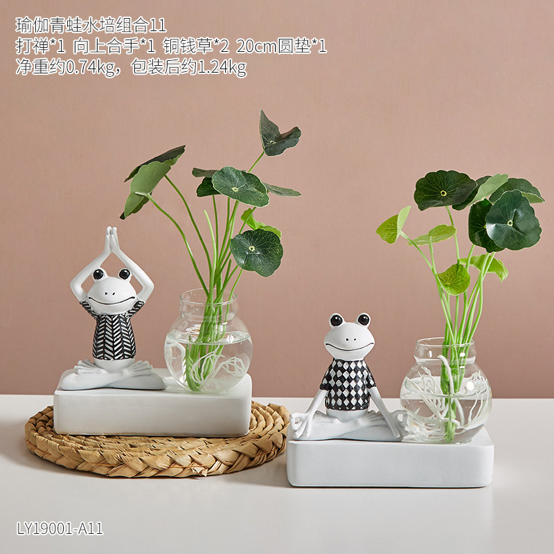 装饰品创意实用电视柜摆设 两只青蛙组合9 垫子*1 仿真植物*2(带灯款)