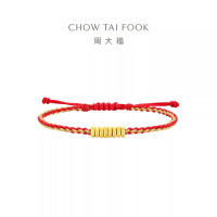 周大福钱币金珠盘缠碎金子红绳本命年足金黄金编织手绳女EOR1232