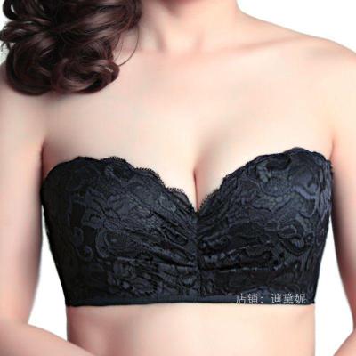 SUNTEK大号无肩带隐形文胸罩聚拢蕾丝无带一字肩防滑胸贴薄款加肥加大码