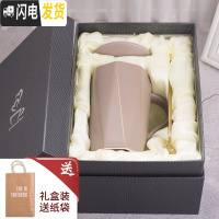 三维工匠马克杯带盖勺创意潮流个性情侣办公室女咖啡喝水杯家用 约368(礼盒装)卡其色-金边几何杯(带盖勺+牛咖啡器具