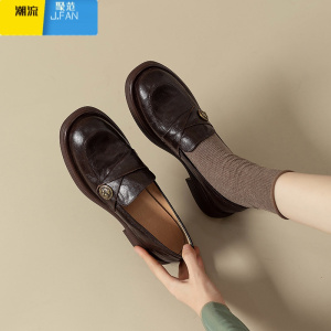 聚范巨柔软复古粗跟黑色英伦风小皮鞋女学院风乐福鞋厚底百搭单鞋