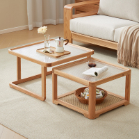 全友家居实木组合茶几原木风F 级红橡木玻璃茶桌小户型沙发边几
