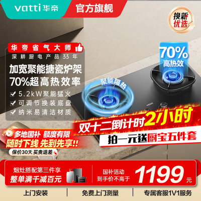 华帝(vatti)燃气灶天然气猛火灶5.2kW三环火力聚能盘70%热效率尺寸可调节灶具灶台i10309