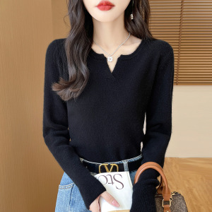 圆v领打底衫女秋冬新款内搭针织衫亲肤柔软毛衣长袖上衣