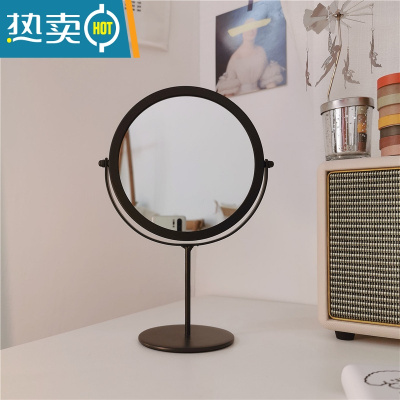 敬平*漂亮的小姨妈* ins简约铁艺台式镜学生简易桌面梳妆镜子化妆镜女便携式用镜 黑色高脚款台式镜