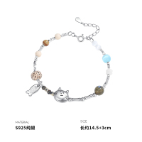 925纯银猫咪小鱼手链女手环手饰个性时尚高级感学生礼物潮送女朋友老婆情人节七夕生日礼物