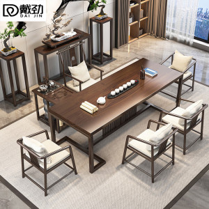 戴劲茶桌椅组合新中式泡茶台现代办公室喝茶桌原木客厅家用茶台2.2米