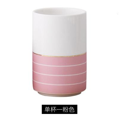 简约个性潮流漱口杯陶瓷一家三口情侣洗漱杯牙刷杯创意带木底托盘