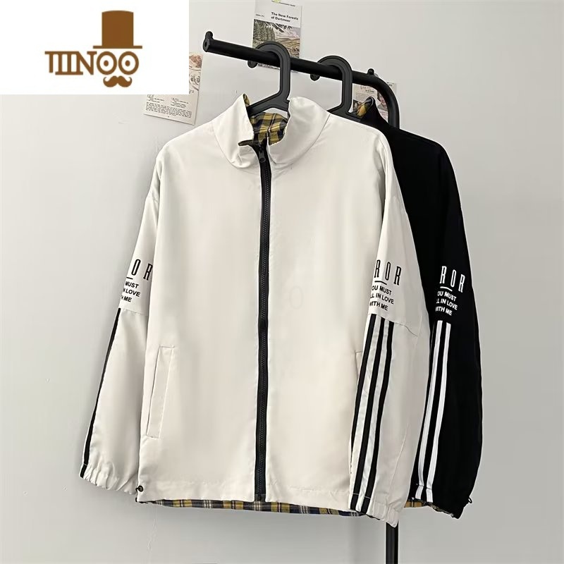 YANXU双面穿冲锋衣外套男士秋季新款港风日系格子夹克装痞帅上衣潮