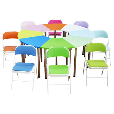 伍贰伍WEW-TTZ-8心理彩色团体活动桌椅8人位折叠靠背椅活动室自由拼接组合弧形桌