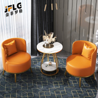 苏宁 金菲罗格 办公家具 北欧接待商务办公会客单人沙发椅组合 直径60茶几+沙发椅*2
