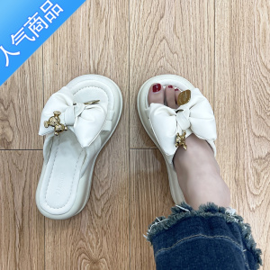 SUNTEK网红蝴蝶结高跟拖鞋女夏外穿2023新款超火防滑增高厚底高级感凉拖