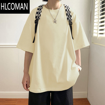 HLCOMAN潮牌宽松短袖T恤男夏季纯色半袖体恤港风打底衫ins上衣服