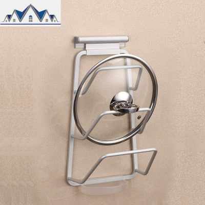 太空铝锅盖架壁挂厨房挂件置物架 免打孔锅架收纳架带接水盒 三维工匠