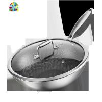 304不锈钢锅炒锅无油烟无涂层电磁炉燃气专用家用蜂窝炒菜锅 FENGHOU (二代升级款)可以用铲32CM