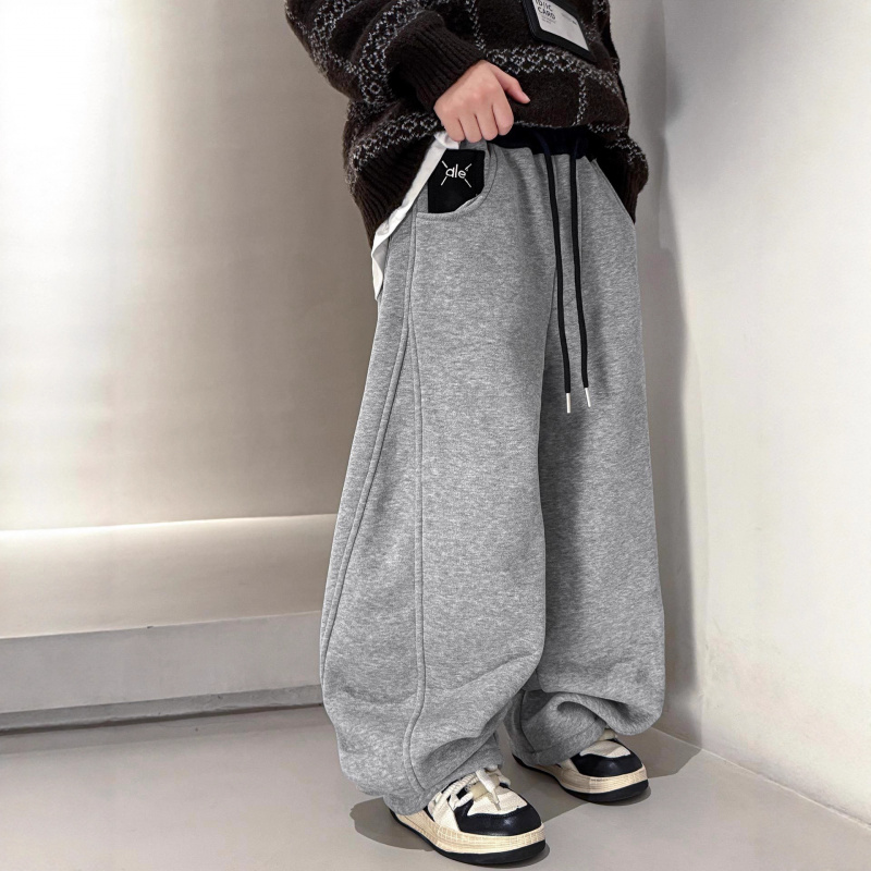 男童加绒裤子秋冬款新款儿童装冬季宽松加厚运动卫裤大童冬装