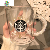 圣诞节冷玻璃杯创意把手带钻杯子简约印花冷饮杯喝水杯 FENGHOU