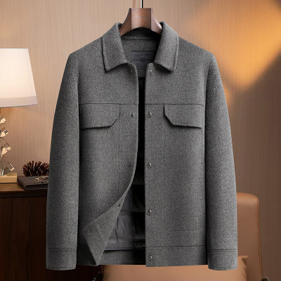 轻奢时尚工装羊毛短大衣男士脱卸羽绒内胆双面呢羊毛夹克潮流外套_94