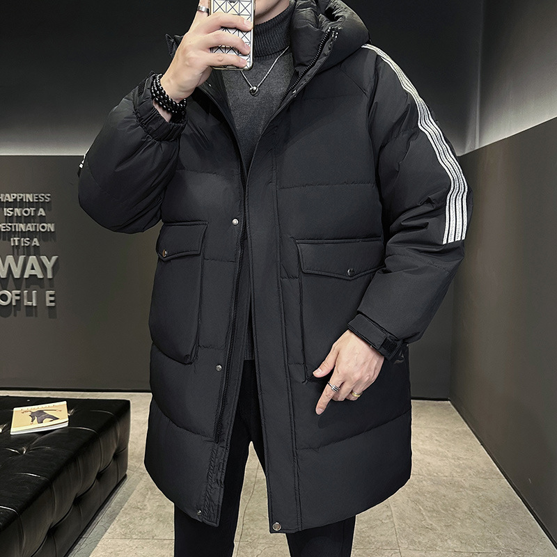 冬季中长款羽绒服加厚保暖连帽休闲男士羽绒服面包服青少年男外套
