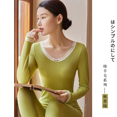 德绒保暖内衣女羊毛花边发热保暖套装修身秋衣秋裤秋冬保暖衣_399