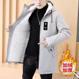 棉衣男加绒加厚中长款外套秋冬装防寒保暖棉袄男士休闲连帽棉衣服
