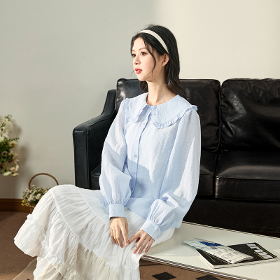 [3件8.5折101.9元,叠加优惠券]唐狮春夏新款薄衬衫女娃娃领甜美衬衣早春chic上衣出小衫