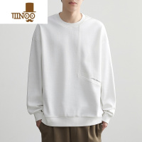 YANXU卫衣男士2023秋季新款圆领潮流简约纯白色长袖T恤男宽松套头上衣