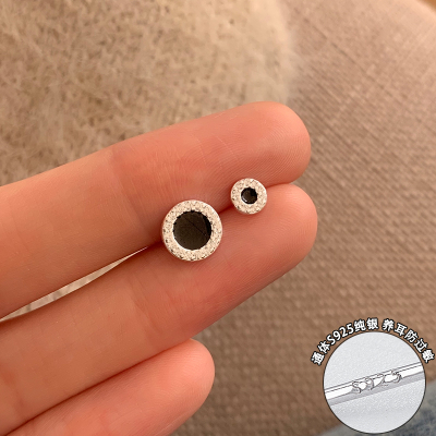 纯银不对称圆形几何耳钉女轻奢高级感锆石耳环小众独特养耳洞送女朋友老婆情人节七夕生日礼物