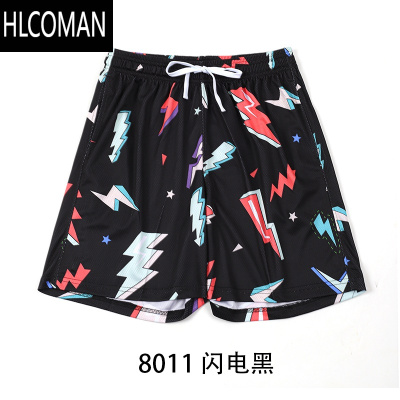 HLCOMAN美式印花运动短裤新款四分篮球裤学生撞色宽松潮流花裤子男女