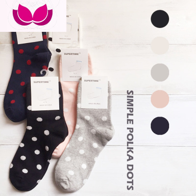 七斓5双装棉女袜韩国波点袜子日系圆点棉袜中筒潮袜中腰袜女长wazi