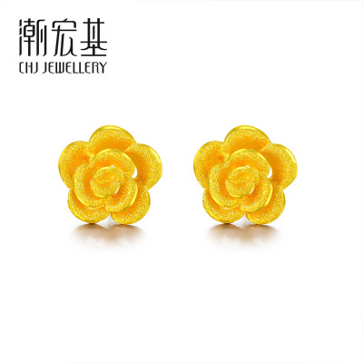 潮宏基华美花朵黄金首饰品耳环耳饰女款足金耳钉耳勾计价工费90元MQ