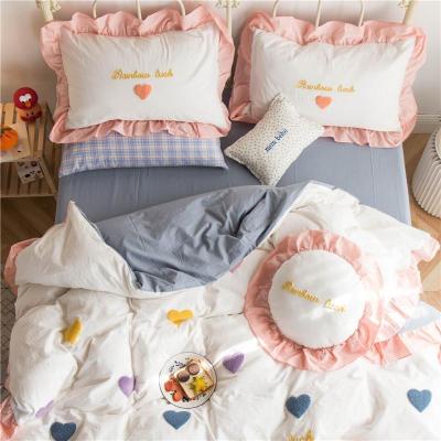 美帮汇款少女心水洗棉全棉四件套全棉床单被套床上用品公主风4